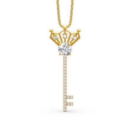 Bortwide Crown And Key Round Cut Sterling Silver Necklace