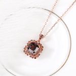 Bortwide Milgrain Design Halo Cushion Cut Sterling Silver Necklace