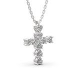 Bortwide Classic Cross Design Heart Cut Sterling Silver Necklace