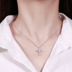 Bortwide Classic Cross Design Heart Cut Sterling Silver Necklace