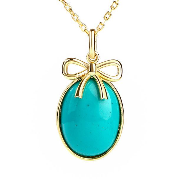 Bortwide Bow-knot Design Turquoise Pendant Sterling Silver Necklace