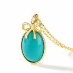 Bortwide Bow-knot Design Turquoise Pendant Sterling Silver Necklace