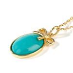 Bortwide Bow-knot Design Turquoise Pendant Sterling Silver Necklace