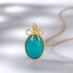 Bortwide Bow-knot Design Turquoise Pendant Sterling Silver Necklace