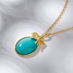 Bortwide Bow-knot Design Turquoise Pendant Sterling Silver Necklace