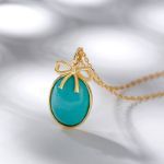 Bortwide Bow-knot Design Turquoise Pendant Sterling Silver Necklace