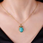 Bortwide Bow-knot Design Turquoise Pendant Sterling Silver Necklace