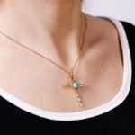 Bortwide "Ankh" Ancient Egyptian Scepter Turquoise Pendant Sterling Silver Necklace