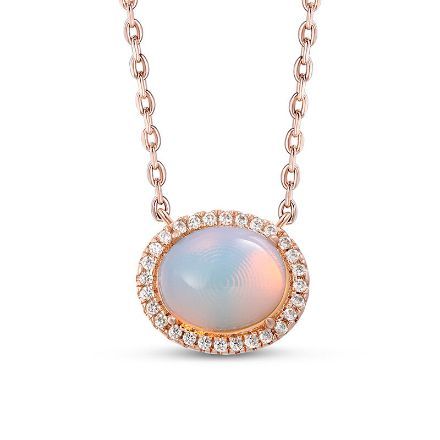 Bortwide Moonstone Halo Sterling Silver Necklace