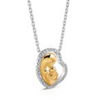 Bortwide "Love Is a Great Fire" Mother & Baby Heart Sterling Silver Necklace