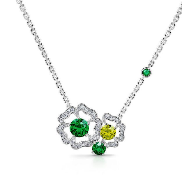 Bortwide "Desire of Love" Flowers Round Cut Sterling Silver Necklace