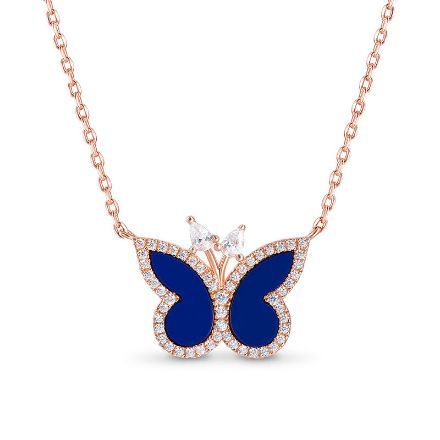 Bortwide Blue Lapis Butterfly Sterling Silver Necklace