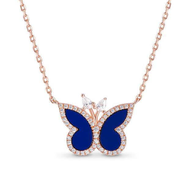 Bortwide Blue Lapis Butterfly Sterling Silver Necklace