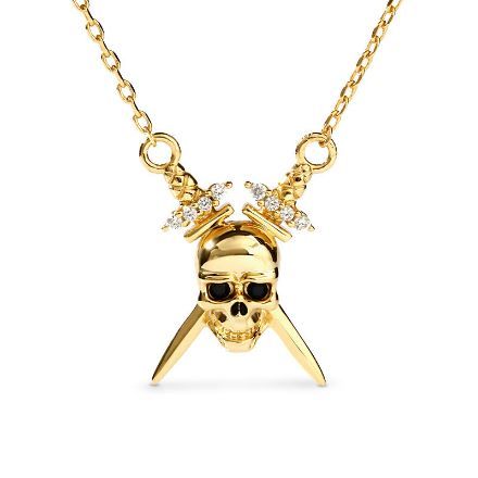 Bortwide "Double Sword" Skull Sterling Silver Necklace