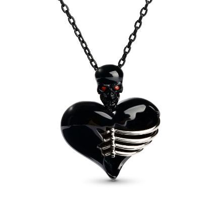 Bortwide "Broken Heart" Skull Sterling Silver Necklace