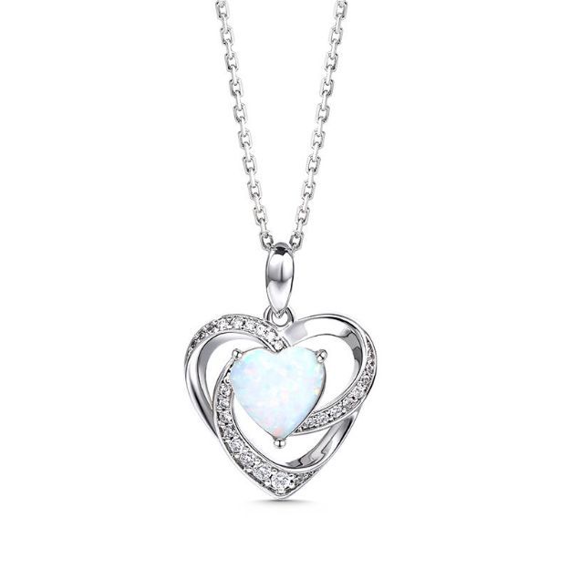 Bortwide "Sparkles Heart" Opal Sterling Silver Necklace