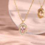 Bortwide "Serene Splendor" Oval Cut Synthetic Morganite Sterling Silver Necklace