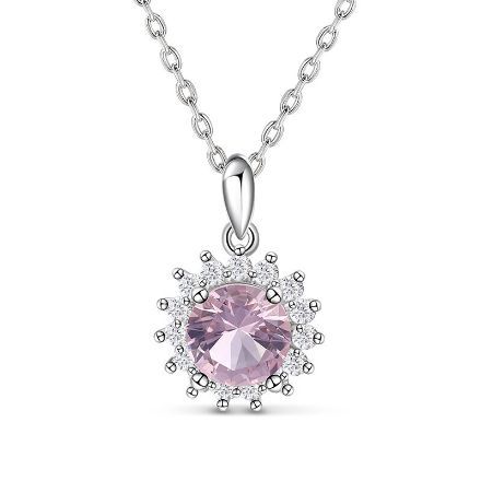 Bortwide Halo Round Cut Synthetic Morganite Sterling Silver Necklace