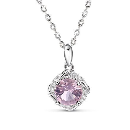 Bortwide Round Cut Twisted Synthetic Morganite Sterling Silver Necklace