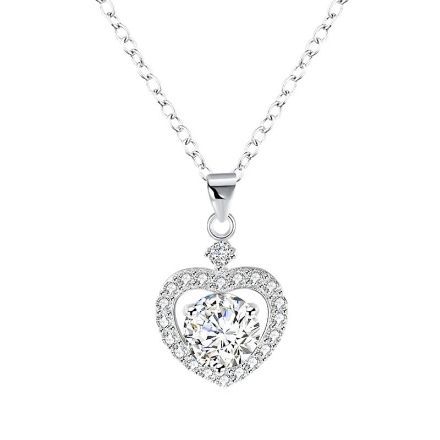 Bortwide Heart Halo Sterling Silver Necklace