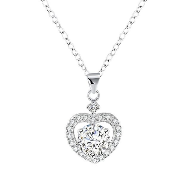 Bortwide Heart Halo Sterling Silver Necklace