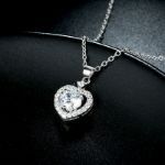 Bortwide Heart Halo Sterling Silver Necklace