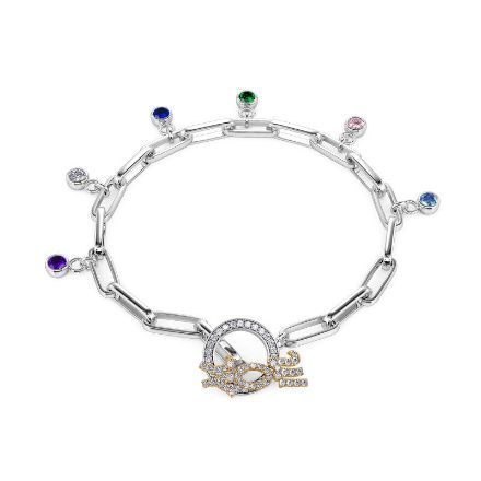 Bortwide "Wonderful Mom" Personalized Sterling Silver Bracelet With Birthstones