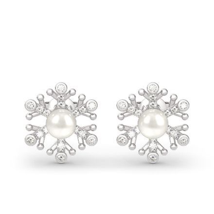 Bortwide Snowflake Cultured Pearl Sterling Silver Stud Earrings