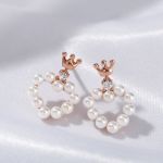 Bortwide "Crown on Heart" Cultured Pearl Sterling Silver Earrings