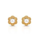 Bortwide "Delicate Flower" Cultured Pearl Sterling Silver Stud Earrings