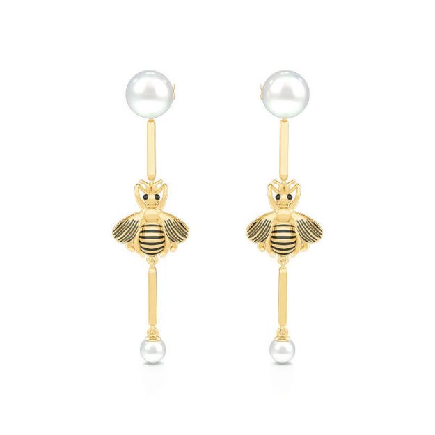 Bortwide "Queen Bee" Cultured Pearl Bee Sterling Silver Earrings