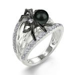 Bortwide "Black Widow" Gothic Cultured Black Pearl Spider Sterling Silver Band