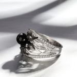 Bortwide "Black Widow" Gothic Cultured Black Pearl Spider Sterling Silver Band