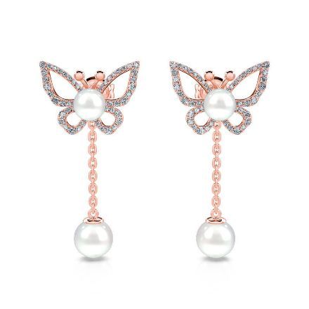 Bortwide Cultured Pearl Butterfly Sterling Silver Earrings