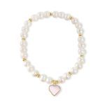 Bortwide Heart-shaped Mother of Pearl Pendant Golden Tone Pearl Elastic Bracelet