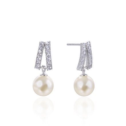 Bortwide Simple Pearl Sterling Silver Drop Earrings