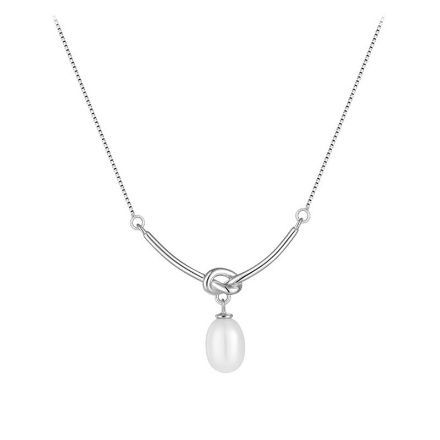 Bortwide Simple Knot Design Pearl Sterling Silver Necklace