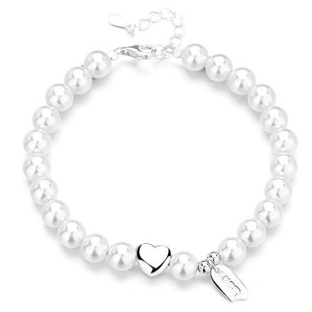 Bortwide Heart Design White Pearl Sterling Silver Bracelet