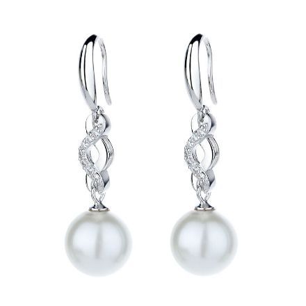 Bortwide Intertwined Design Pearl Sterling Silver Drop Earrings