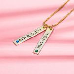Bortwide Engraved Vertical Bar Necklace With Stones Sterling Silver