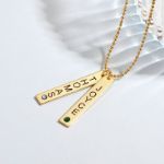 Bortwide Engraved Vertical Bar Necklace With Stones Sterling Silver