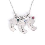 Bortwide Baby Feet Engraved Necklace With Birthstones Sterling Silver