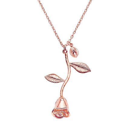 Bortwide Rose With Initial Necklace Sterling Silver