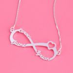 Bortwide Heart Shape Three Name Infinity Necklace Sterling Silver