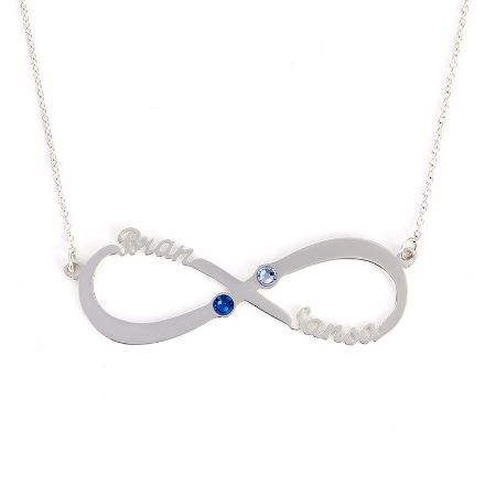 Bortwide Two Name Infinity Necklace with Birthstones Sterling Silver