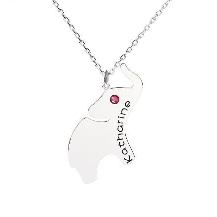 Bortwide Elephant Engraved Necklace with Birthstone Sterling Silver