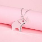 Bortwide Elephant Engraved Necklace with Birthstone Sterling Silver