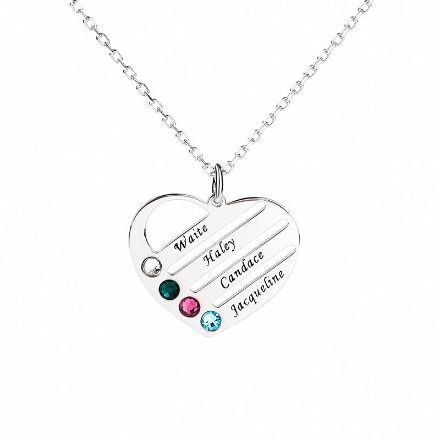 Bortwide Heart Shape Family Necklace with Birthstones Sterling Silver