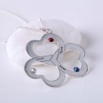 Bortwide Triple Heart Engraved Family With Birthstones Necklace Sterling Silver