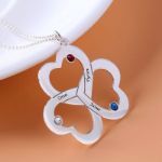 Bortwide Triple Heart Engraved Family With Birthstones Necklace Sterling Silver